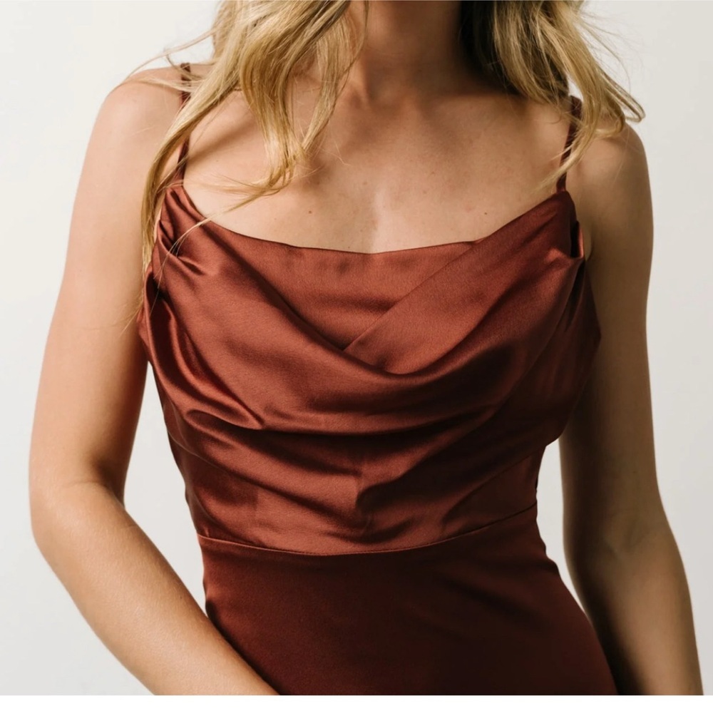 Revelry Satin Midi Dress in Rich Brown
